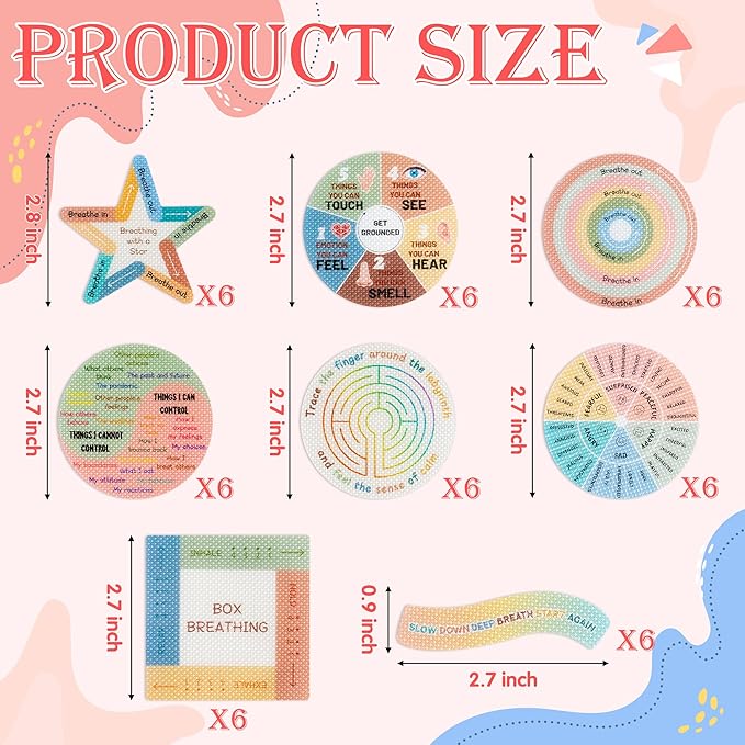 H1vojoxo 48PCS Breath Anxiety Sensory Stickers Anti Stress Textured Sensory Stickers Tactile Textured Mindfulness Sticker for Desk and Phone Stress Anxiety Relief Adhesive for Children Adults