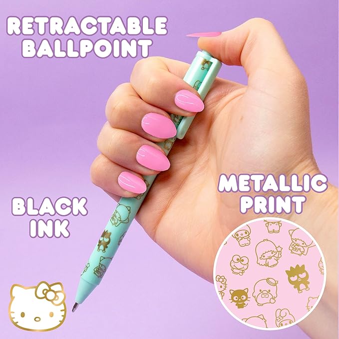 Sanrio Hello Kitty & Friends 4-Piece Pen Set - My Melody, Kuromi, Kawaii & School Supplies, Black