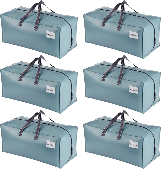 VENO 6 Pack Moving Bags w/Backpack Straps, Moving Boxes & Storage Bins Alternative, Packing Supplies, Camping Accessories Totes, Dorm Room Essentials Storage Bags (Shiny Light Blue, 6 Pack)