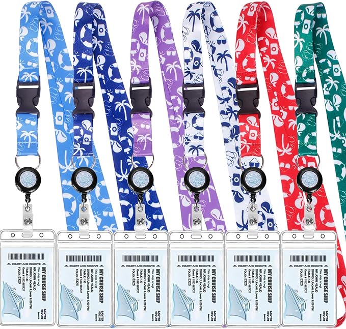 Retractable Lanyards, 6 Pack Waterproof Lanyard with ID Badge Reel Holder & Detachable Buckle for Ships Key Cards, Cruise Essentials & Must Have Accessories (6 Colors)