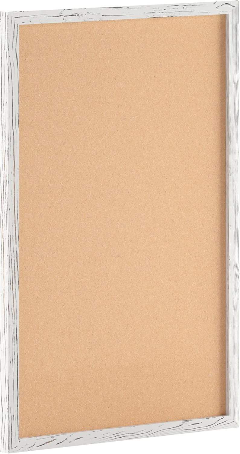 HBCY Creations Wall Mount Whitewashed Cork Board - 24" W x 36" H - 6 Wooden Push Pins - Solid Pine Wood Frame - for Kitchen, Classrooms, Restaurant Menus and More!