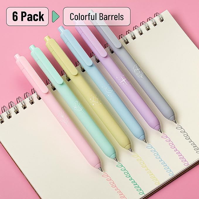Mr. Pen- Retractable Gel Pens, 6 Pack, Color Ink Gel Pens Fine Point, Pastel Colors, 0.7mm Gel Pens Fine Point, Retractable Pens, Cute Pens, Aesthetic Pens for Journaling Fine Tip Pens