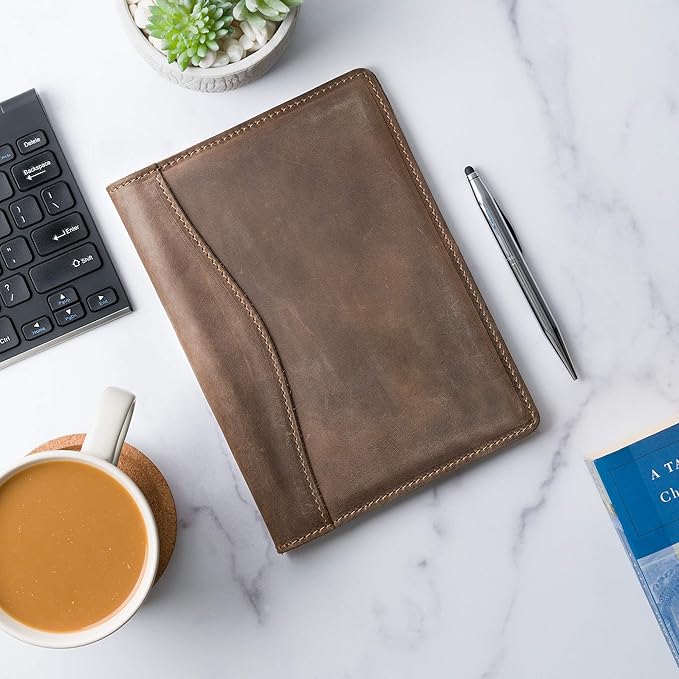 PEGAI Handmade 100% Leather Padfolio | Junior Legal Pad Folder Organizer for Business School Office Conference | Resume Interview Document Organizer Folio | Eriksen (Sand Brown)