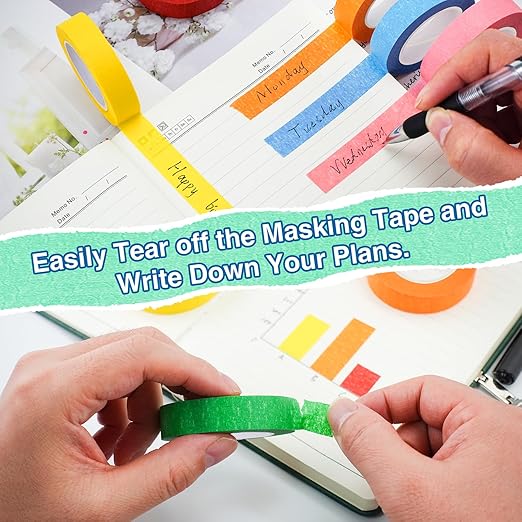 OWLKELA 12 Rolls Colored Masking Tape 16 Yard Per Roll, Rainbow Colors Painting Tape, Painters Tape, Craft Tape, Labeling Tape, Paper Tape for Bullet Journals, Party Decorations, DIY Craft