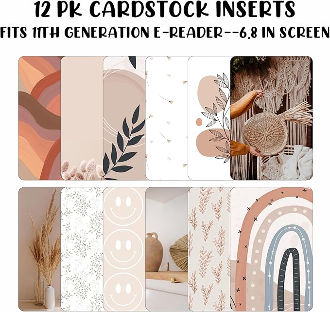 E-reader Cardstock Paper Inserts for Clear Case | 12 pk 4.88 x 6.73” inches Paper White 11th Generation 6.8" Screen Compatible Put Behind Case Colorful Floral Designs Change Out (Design Mix 5)