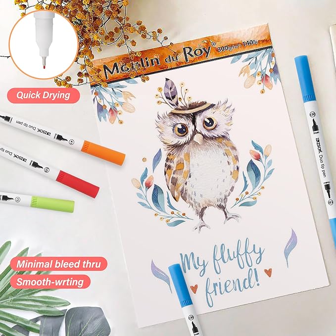 ZSCM Art Duo Tip Brush Markers Set, 60 Colors Fine Brush Tip Artist Drawing Pens Set with Coloring Book, for Adult Sketching Journal Planner School Supplies Gifts