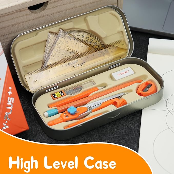 Geometry Set for Students, Math Protractor Compass with Rulers, Box of Protactor Kit for Class Supplies and School, Christmas Stocking Stuffers for Kids Toddler 12 Pcs