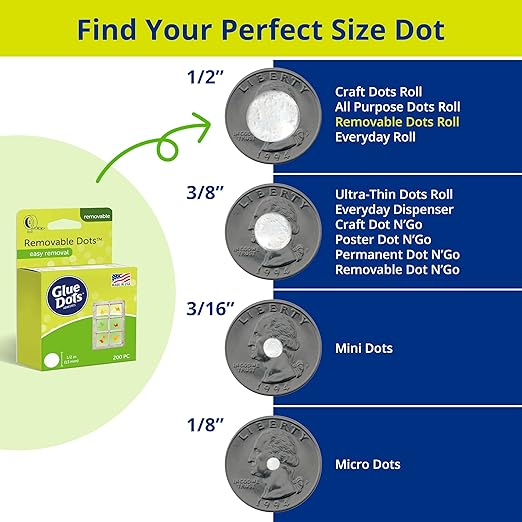 Glue Dots, Removable Dots, Double-Sided, 1/2", .5 Inch, 200 Dots, DIY Craft Glue Tape, Sticky Adhesive Glue Points, Liquid Hot Glue Alternative, Clear