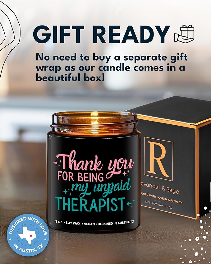 Funny Candle for Best Friend, Thank You for Being My Unpaid Therapist Candle, Best Friend Candle for Women, Funny Friendship Gifts, Gifts for Best Friend, Birthday, Christmas, Gift-Ready