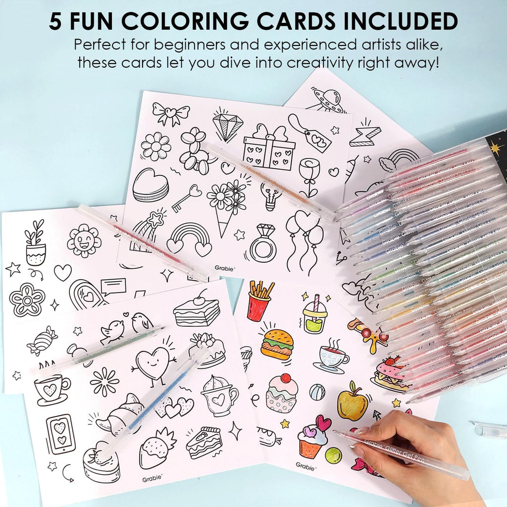 42 Glitter Gel Pen Set, 18 Iridescent&24 Essential Color Pens, Smooth Rollerball Tip, Metallic Sparkly Gel Pens for Coloring (42 Colors Capped Glitter Gel Pens)