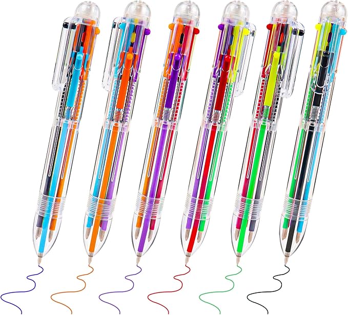 IHPUKIDI 12 Pack 0.5mm 6-in-1 Multicolor Ballpoint Pen, 6 Color Transparent Barrel Retractable Ballpoint Pens for Office School Supplies Students Gift