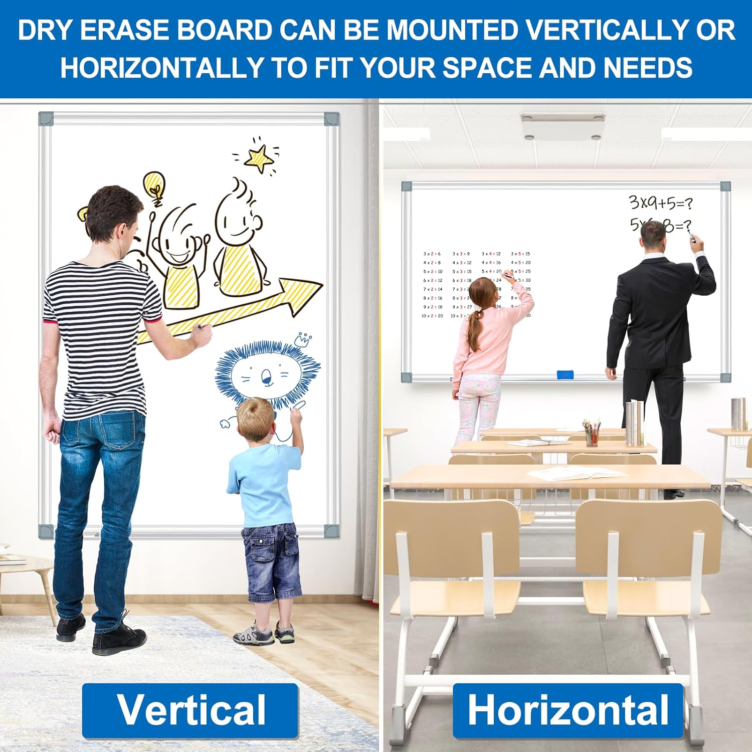 H-Qprobd 6'x4' Large Magnetic White Board Dry Erase Whiteboard with Aluminum Frame, 72"X48" Hanging White Boards for Wall with Long Pen Tray, Presentation Board for Office Classroom Home