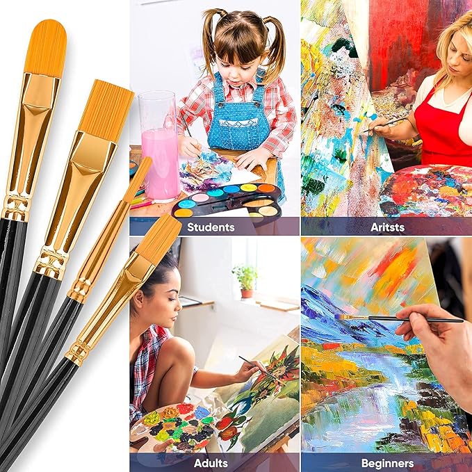 Paint Brushes Set, 20 Pcs Paint Brushes for Acrylic Painting, Oil Watercolor Acrylic Paint Brush, Artist Paintbrushes for Face Rock Canvas, Kids Adult Drawing Arts Crafts Supplies, Pure Black