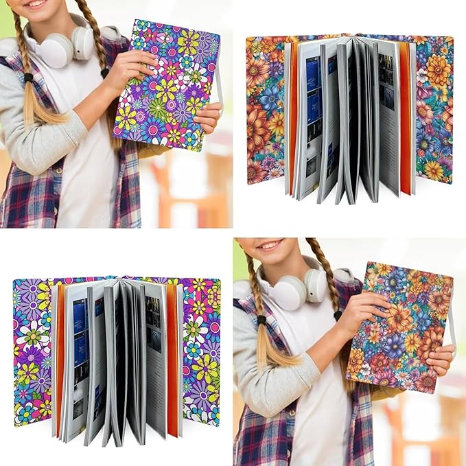 Floral Print Book Cover 2 Pack Washable Reusable Book Protector Pouch for Paperback Hardcover, Textbook, Jumbo Book Sox Gift for Book Lover, Multicolor