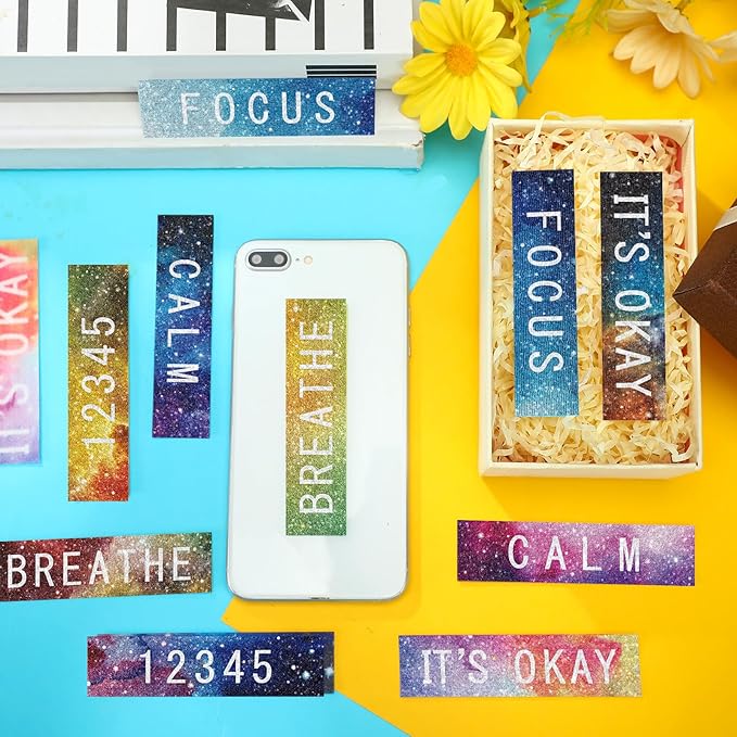 80 Pcs Anxiety Sensory Stickers with Inspirational Quotes Calm Textured Strips Relief Mental Health Stickers School Office Adhesive Sensory Tape Anti Stress Toys for Adults Teens (Dreamy)