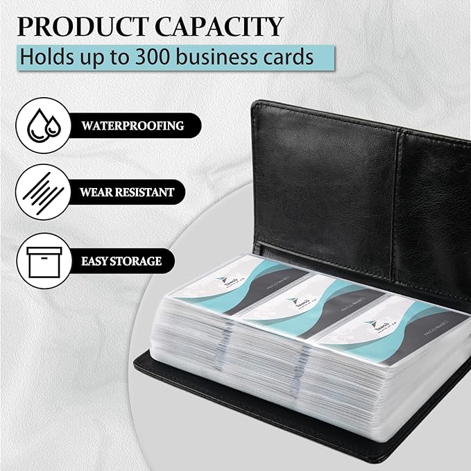 300 Card Capacity Leather Business Card Book Holder Organizer, Card Binder Professional PU Name Card Credit Cards Booklet (Multiple Colors Optional)