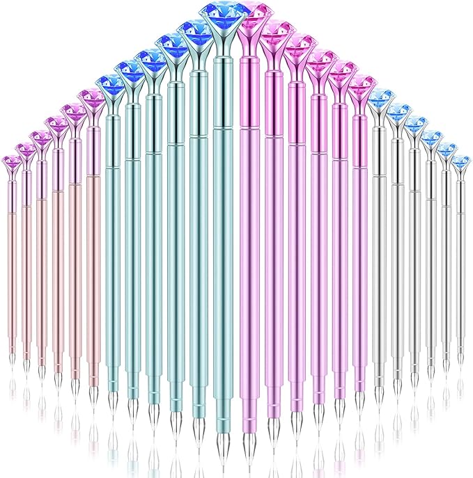 Gersoniel 24 Pieces Big Crystal Diamond Pens Bling Ballpoint Pen Black Ink Rhinestones Pen for School Office Supplies Christmas Wedding Birthday Present, 4 Colors (Scepter Style)