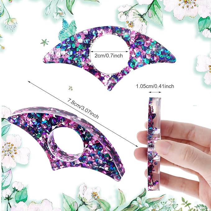 Rhinestones Book Page Holder, Glitter Crystal Thumb Book Holder, Sector Resin Book Opener Handmade Thumb Bookmarks Reading Accessories for Birthday Party Wedding Gifts(Purple Green)