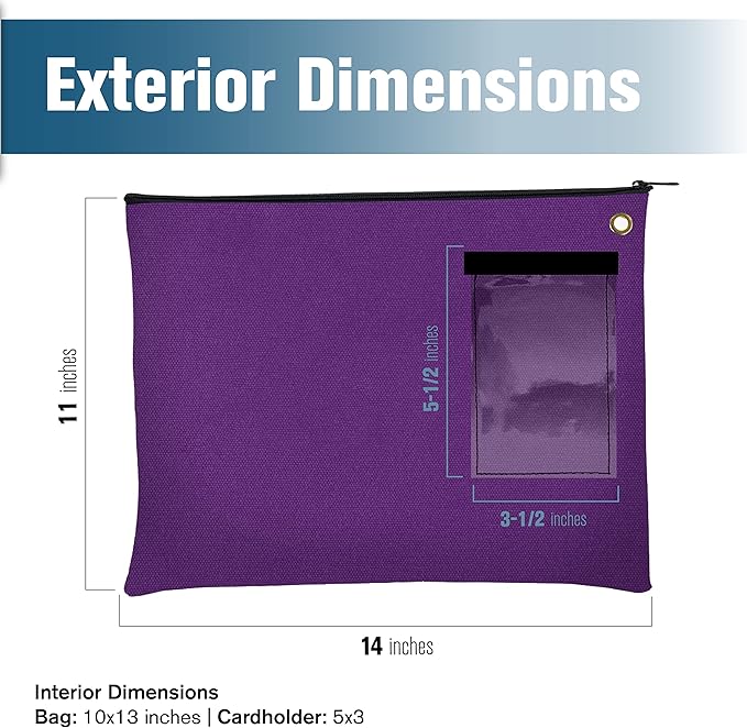 BankSupplies Canvas Interoffice Mailer, 14 oz. - 14W x 11H - Purple - Transit Bag - Large Zipper Bag with Grommet - Use with Padlock or Zip Tie for Security - Interoffice Mail Bag