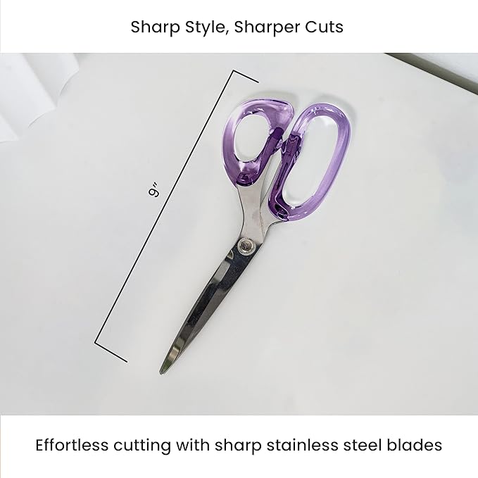 OfficeGoods 9” Stainless Steel Acrylic Scissors for Office and Home - Aesthetic and Sharp All Purpose Scissors, Perfect for Sewing, Arts and Crafts - Purple Silver Metal