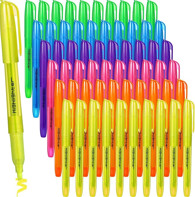 Thenshop 60 Pcs Highlighter Bulk Pack Assorted Colors Highlighter Markers Chisel Tip Fluorescent Pens for Office Classroom Back to School Supplies