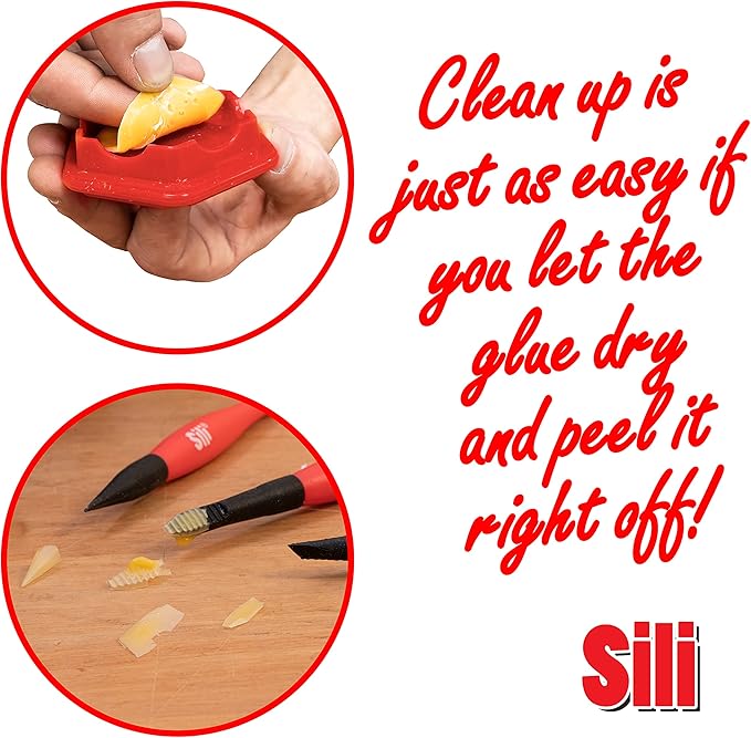 Sili Non-Stick Micro Silicone Glue Brush Wood Glue Applicator Set | Fine, Chiseled, Flat Tapered Tip Wood Glue Spreader | Sealable Lid Glue Pod | Silicone Glue Brushes Woodworking, Arts, Crafts, Hobby