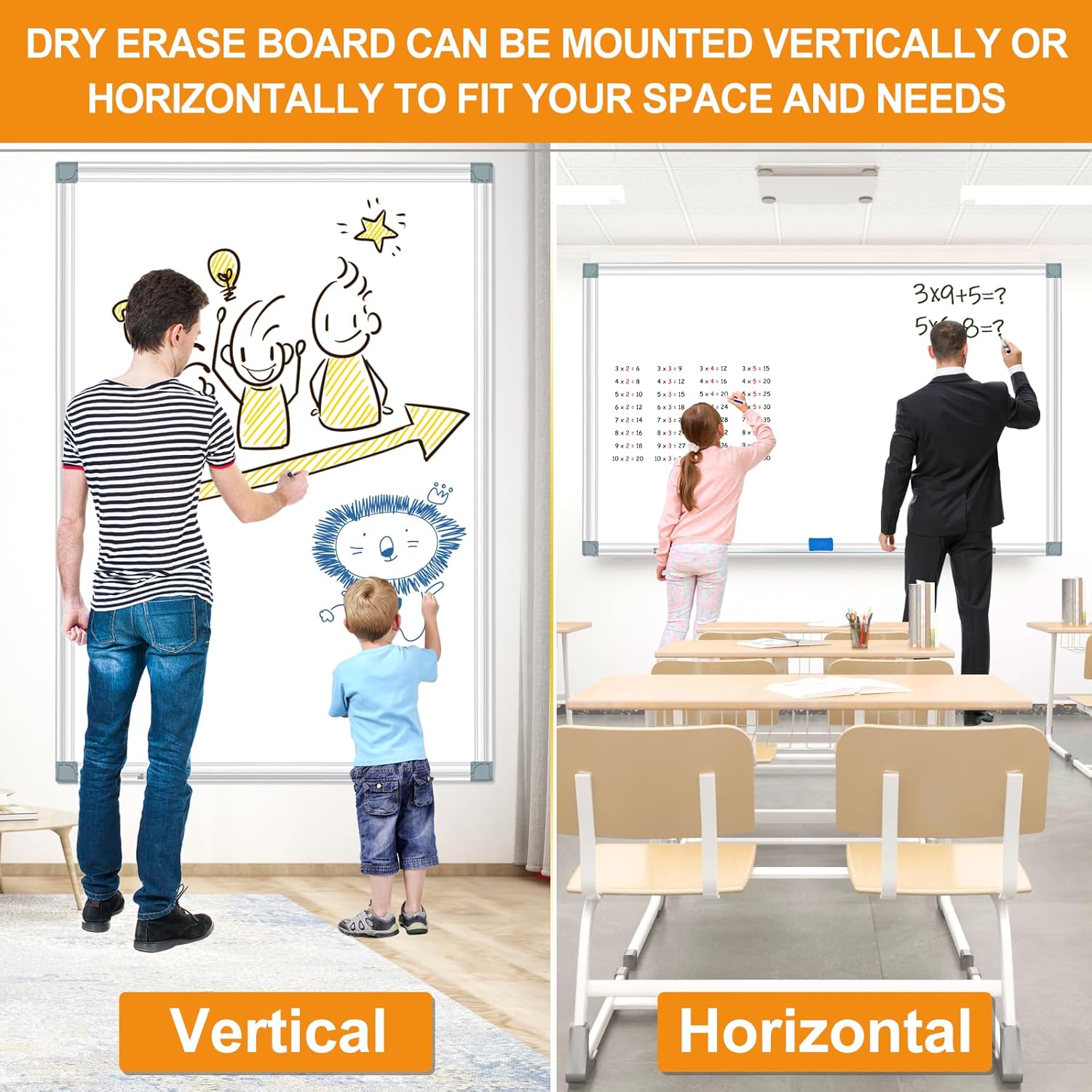 H-Qprobd Large White Board Dry Erase Board for Wall 72"X40" Magnetic Whiteboard with Long Pen Tray, Presentation Dry Erase Boards for Office, Classroom, School, Home