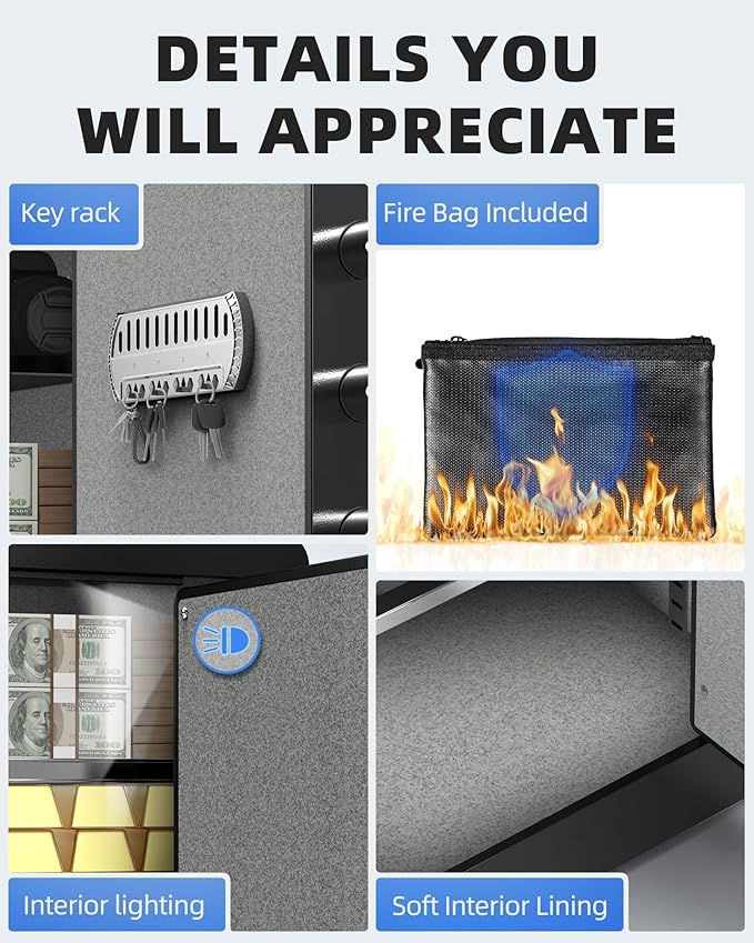 DAYI Biometric Fingerprint Safe Box, 3.0 Cubic Feet Home Safes with Fireproof Bag, Digital Touchpad Security Safe for Money Cash Documents, Dual Alarm System - DF-60 Plus