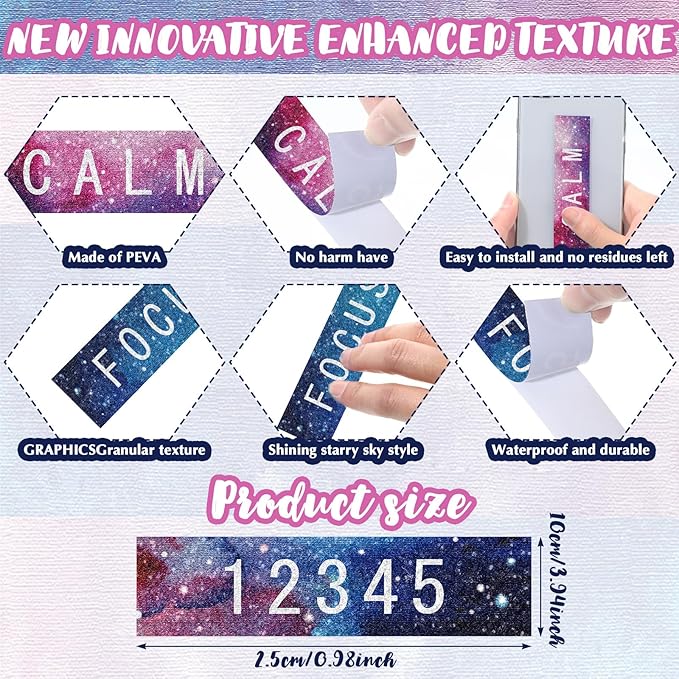 80 Pcs Anxiety Sensory Stickers with Inspirational Quotes Calm Textured Strips Relief Mental Health Stickers School Office Adhesive Sensory Tape Anti Stress Toys for Adults Teens (Dreamy)