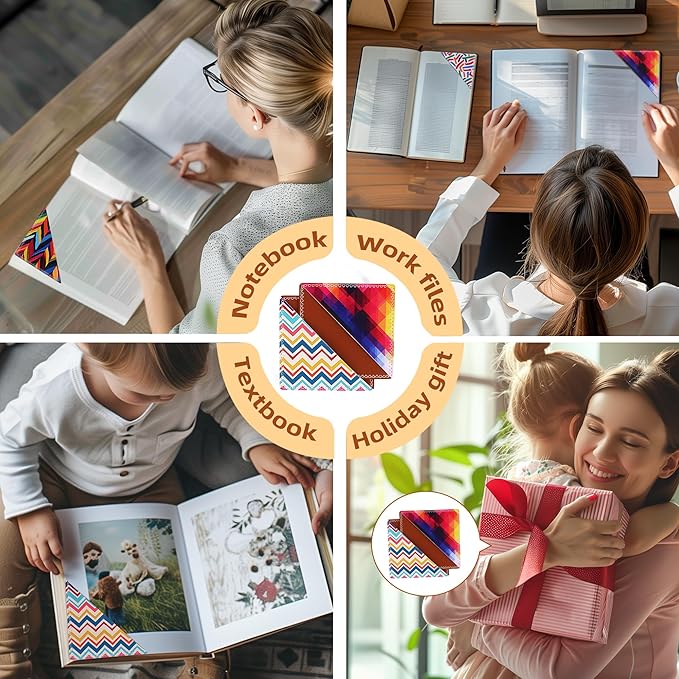 4 Pieces Leather Bookmarks, Cute Book Accessories for Reading Lovers, Page Markers for Women Girls Men Boys Student Teacher Retirement Birthday Gift (Abstract Colors)