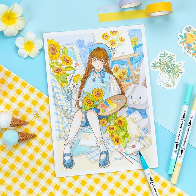 Ohuhu Markers for Adult Coloring Books No bleeding 36 Pastel Colors Coloring Markers Water-based Dual Tips Fineliner & Brush Drawing Pens Art Markers for Kids Adults Sketch Journal - Maui