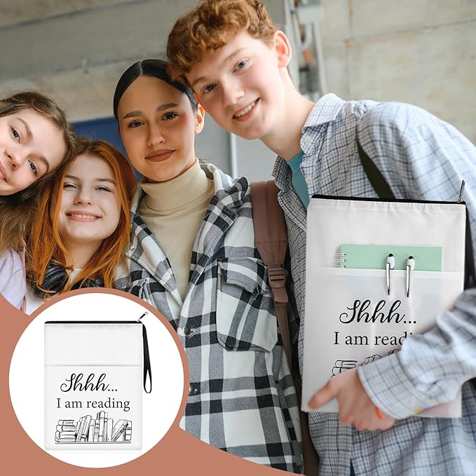 8 Pcs Christmas Book Club Gifts Book Lovers Sleeves Bulk with Zipper and Pocket Book Sleeve Pouch for Book Lovers Librarian Bookish Club Gifts, 11 x 8.7 Inch(Book)