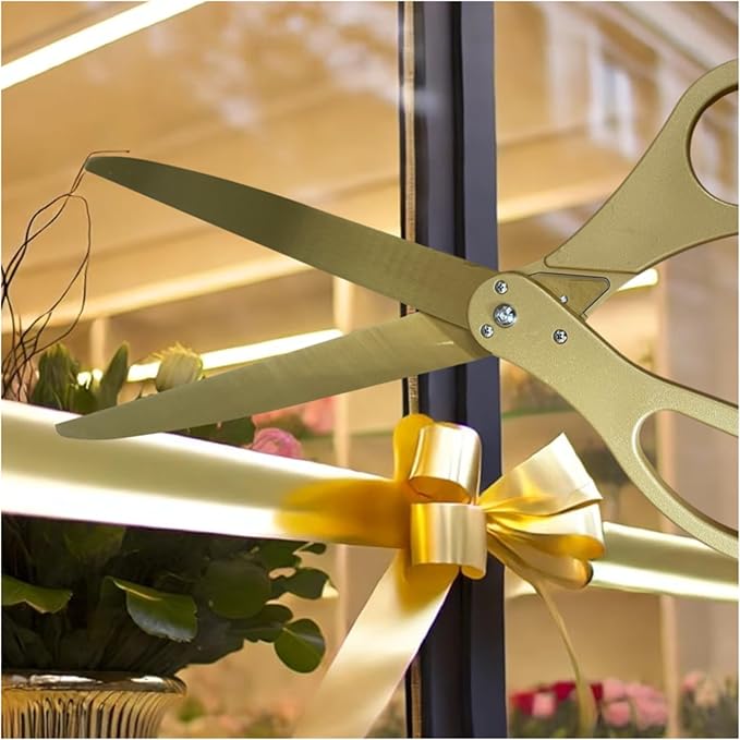 New Edition Grand Opening Kit – 25'' Scissors Gold with Golden Blades for Ribbon Cutting Ceremony with Red Ribbon Heavy Duty Golden Scissors