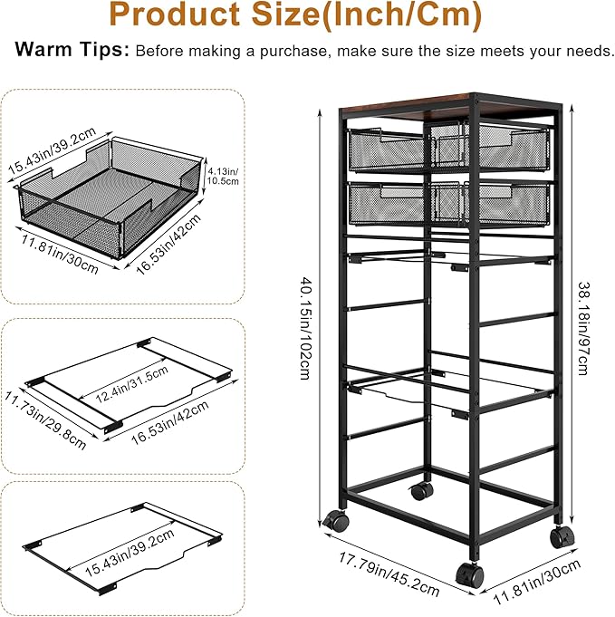 EasyPAG Rolling File Cart on Wheels with 2 Mobile Letter & Legal Size Hanging File Folder Rack and 2 Pull-Out Drawers for Home Office, Black