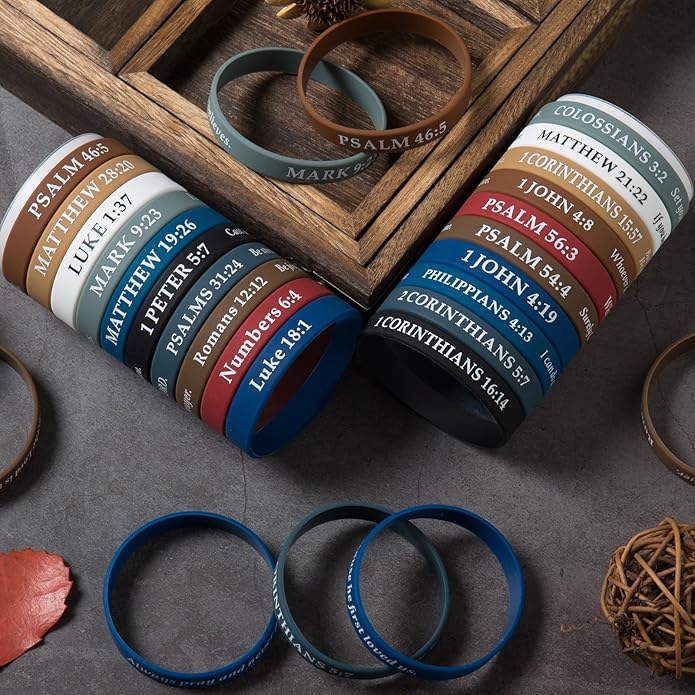 QEERBSIN Bible Verses Bracelets Motivational Christian Rubber Bracelets Faith Hope Wristbands Bracelets for Men Women Teens