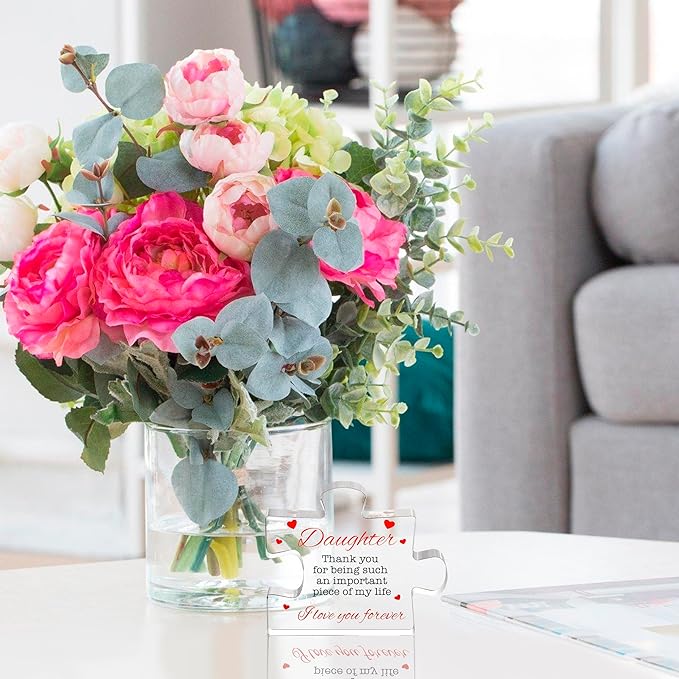 VELENTI Daughter Gifts - Engraved Acrylic Block Puzzle Daughter Gift from Mom and Dad - Cute Father, Mother to Daughter Gifts - Daughter Birthday, Cool Girl Gifts for Home Décor