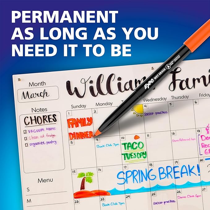 EXPO Wet Erase Markers, Semi-Permanent Markers, Assorted, Ultra Fine Tip, 12 Count