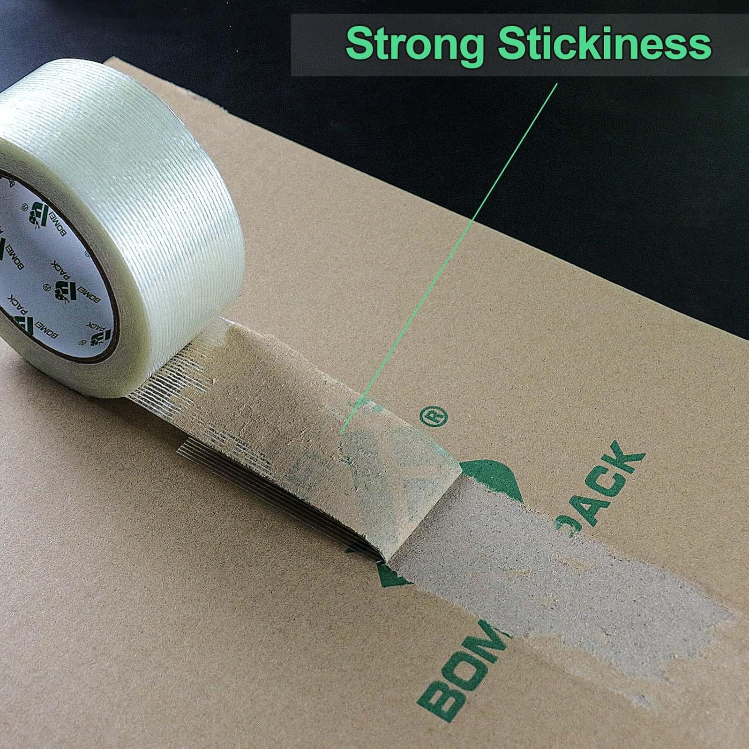 BOMEI PACK 12PACK Strapping Tape 2Inch, Heavy Duty Fiberglass Reinforced Packing Tape, 5.5Mil x 60Yds