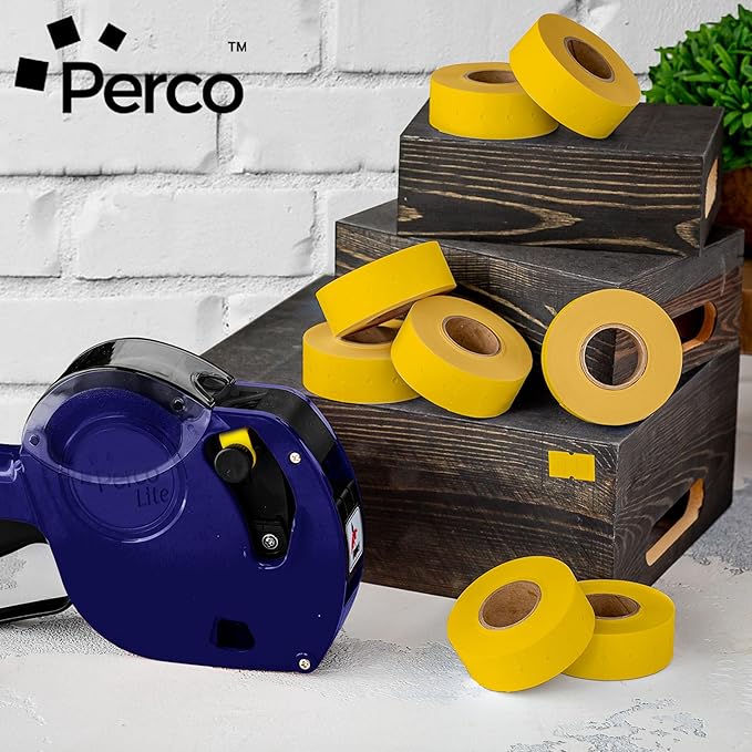 Perco 1 Line Yellow Labels - 80 Rolls, 10 Sleeves, 80,000 Blank Price and Date Gun Labels for Perco 1 Line Price and Date Guns - Made in USA