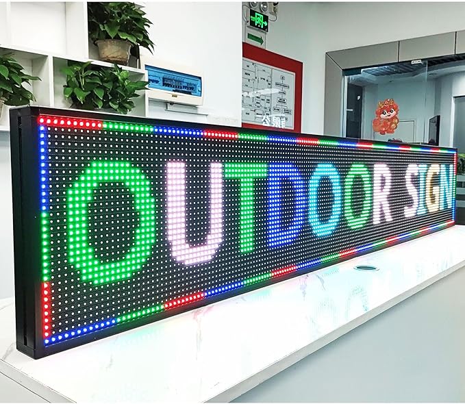 P10 Outdoor Scrolling Led Signs Programmable, Digital Electronic display screen Marquee Message Board custom word for Business Store Restaurant Window Advertising, Full Color High Brightness Wifi Control, 77''x14''