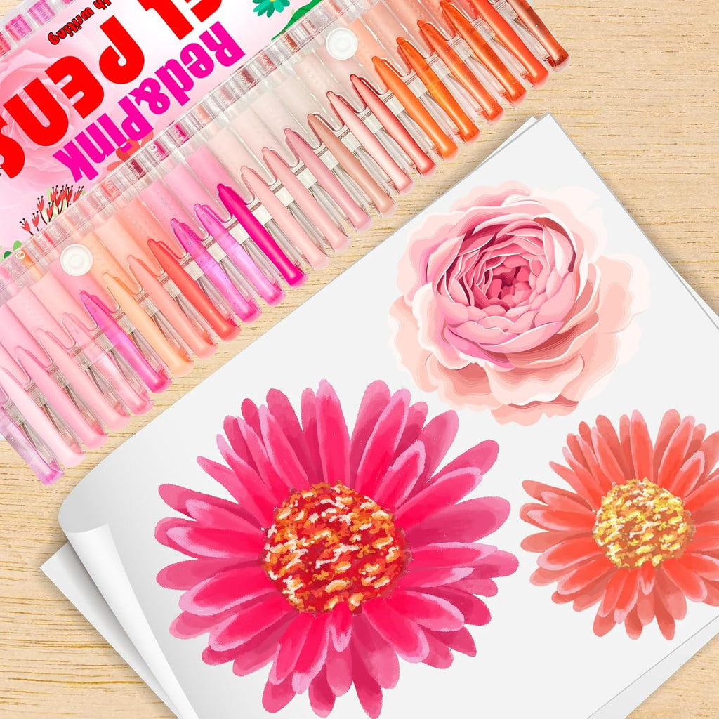 Red Pink Gel Pens for Coloring Book,72 Color Gel Pens Set including 24 Color Gel Pen with 48 Refills,40% More Ink Colored Gel Pens for Drawing, Doodling, Scrapbook, Journaling