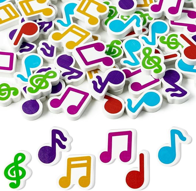 CJiangpo 60Pcs Music Mini Eraser for Kids Bulk - Musical Note Pencil Rubber Eraser Novelty 3D Desk Puzzle Music Themed Birthday Party Favors Filler Kids Back to School Classroom Prizes Gifts