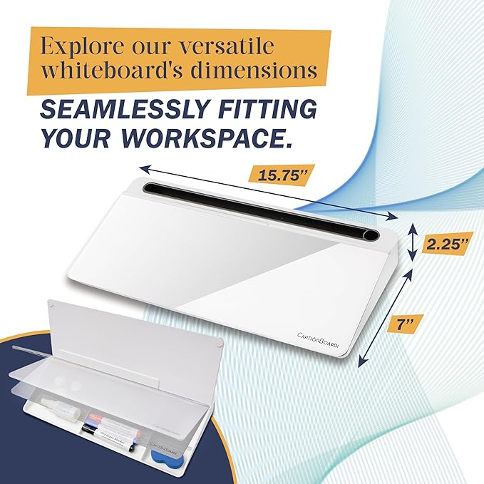 15-Inch Desktop Whiteboard - Glass Dry Erase Board for Desk Whiteboard with Stand with 3 Markers, Spray Bottle, 3 Cable Holders & Storage Box Work from Home Office Gadgets, White