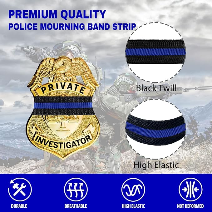 CREATRILL 30 Pack Thin Blue Line Police Mourning Band Stripe Police Officer Badge Shield Funeral Honor Guard Straps for Badge Size of 1.4" to 2.4"