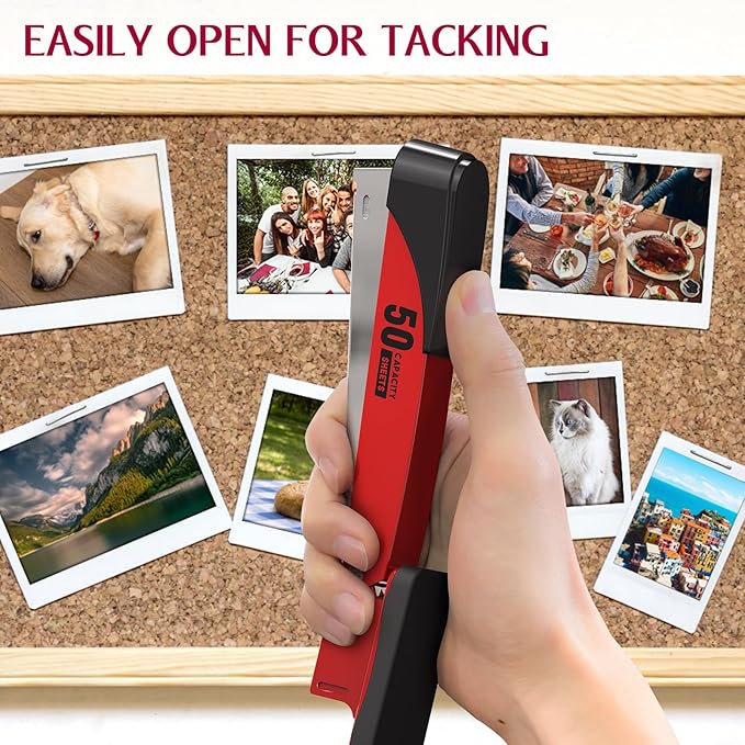Metal Stapler Heavy Duty 50 Sheet Capacity with 1750 Staples and Staple Remover, Red Stapler Full Strip Staplers for Desk, No Jam, Non-Slip Office Stapler with Staples for Office & Classroom, Red