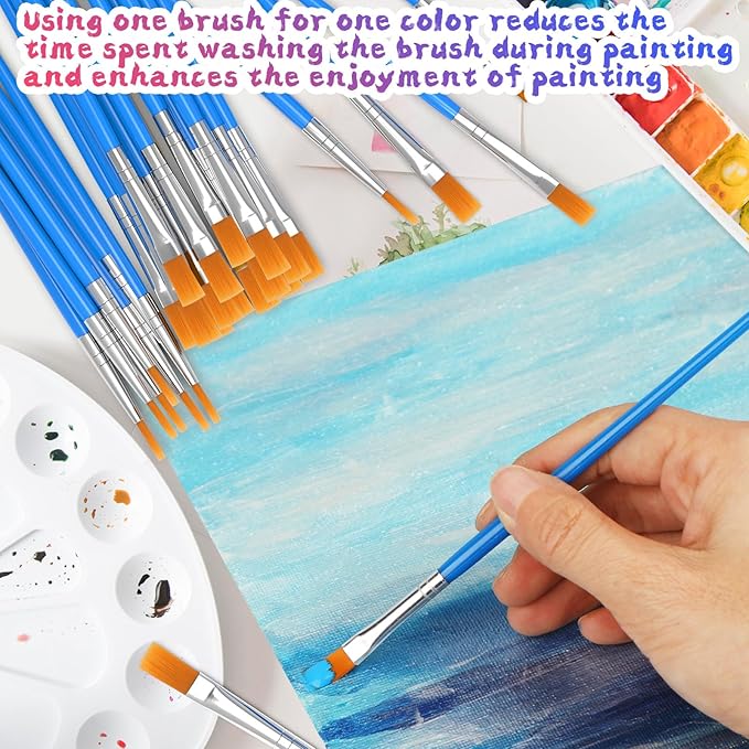 Paint Brushes Set for Acrylic Painting, 15 Pcs Flat and 15 Pcs Round Art Paint Brush Acrylic Painting Brush, Paint Brushes for Kids Adults Oil Watercolor Rock Painting Body Face Nail Art