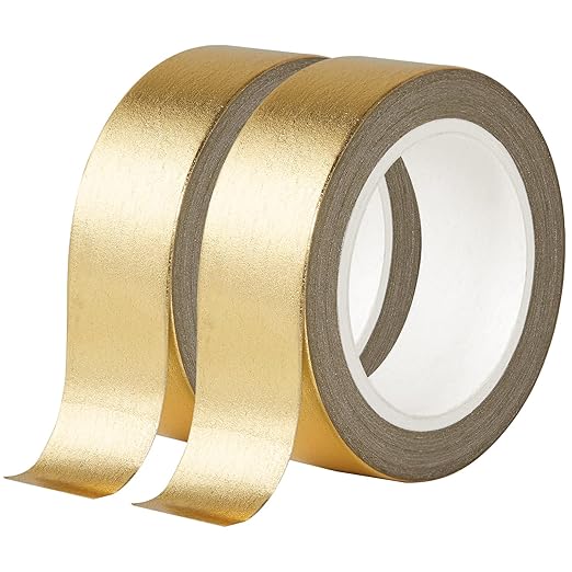 QDiShi 2 Rolls Gold Washi Tape for Wall Decor Decorative,Foil Masking Tape Low Tack Self Adhesive Decorative Washi Tape Metallic Washi Tape 0.59in x66FT Shiny Metallic Color(Gold)
