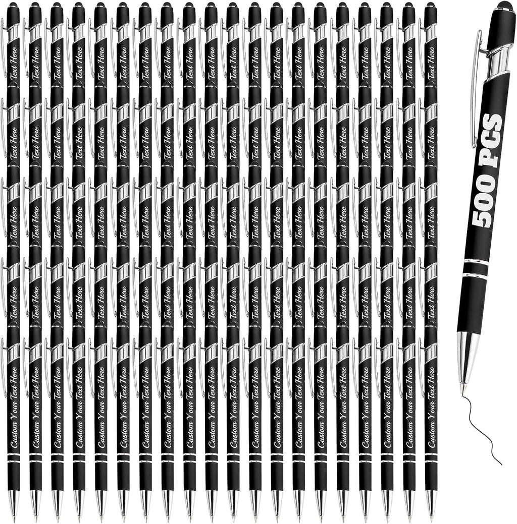 Personalized Pens Bulk 500 with Name Custom Engraving Ballpoint Pens with Stylus Tip Customized Smooth Writing Pens Personalized Gifts for Anniversary Birthday or Graduation(Black,Black Ink)