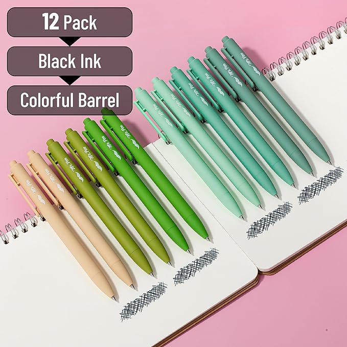 Mr. Pen- Retractable Gel Pens, 12 Pack, Black Ink, Green Ombre Color Barrel Gel Pens, Gel Pens Fine Point 0.5mm, Retractable Pens, Cute Pens, Gel Ink Pens, Aesthetic Pens for Journaling Fine Tip Pens