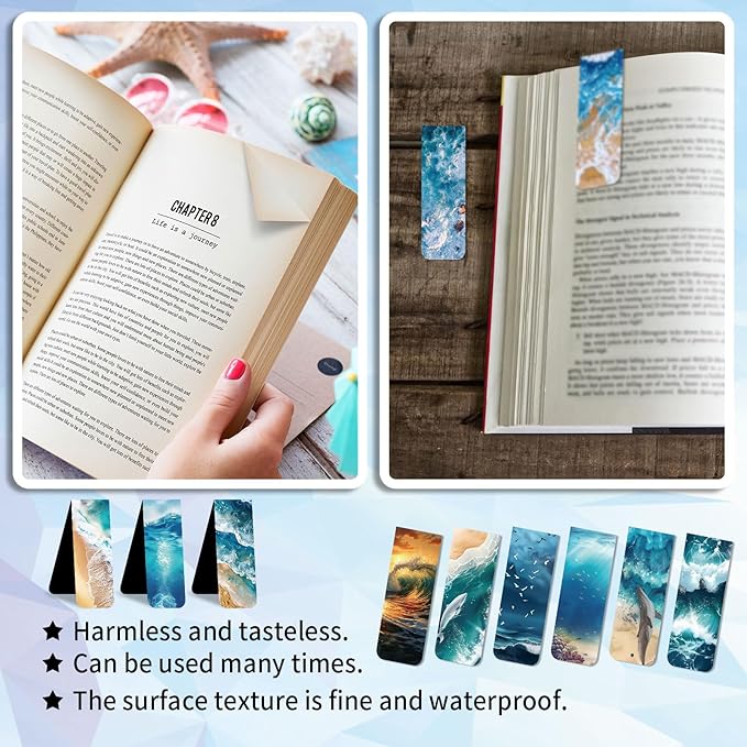 48 Pieces Magnetic Bookmarks Magnet Page Markers - Book Marks for Reading Women & Men with Storage Boxes - Cute Magnet Bookmark Clips for Reading Pleasure（Ocean）